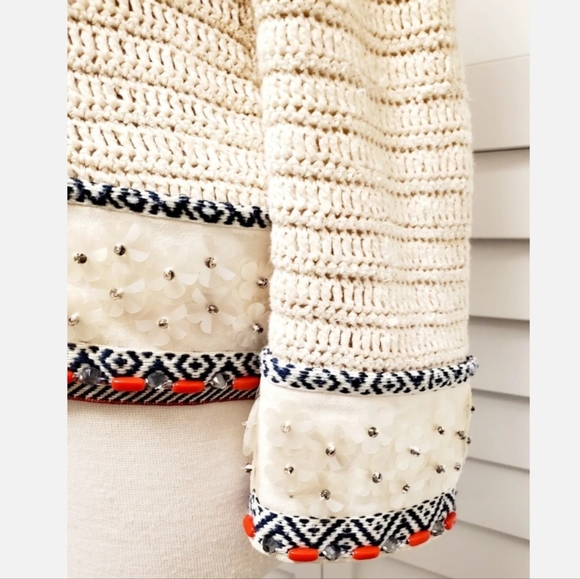 TORY BURCH Donovan Embellish Crochet Linen Jacket Sweater Cardigan. Medium. EUC - Picture 12 of 13